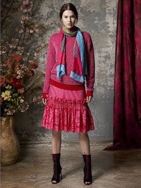 Jonathan Saunders Runway Archival Mixed Print Ruffle Skirt Pink Red